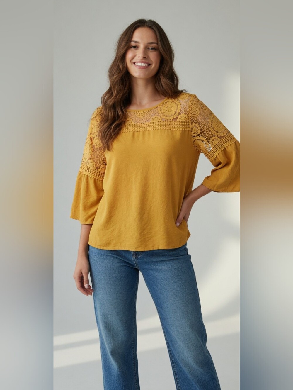 Chic Yellow Lace Top by Casa Donna